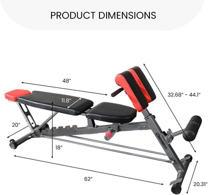 All-in-One Multi-Functional FID Weight Bench for Complete Body Workout – Hyper Back Extension, Roman Chair, Adjustable Ab Bench, Incline/Decline/Flat Options